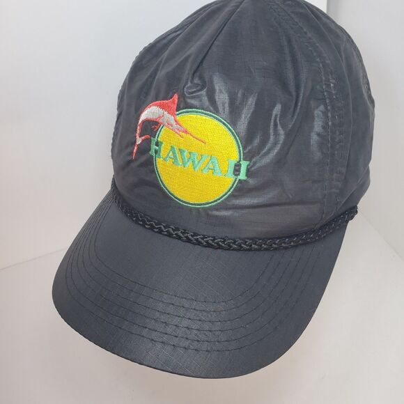 Vintage Black Hawaii Marlin Fish Hat Cap Embroidered Outdoor Snapback Sportsman - Picture 2 of 8